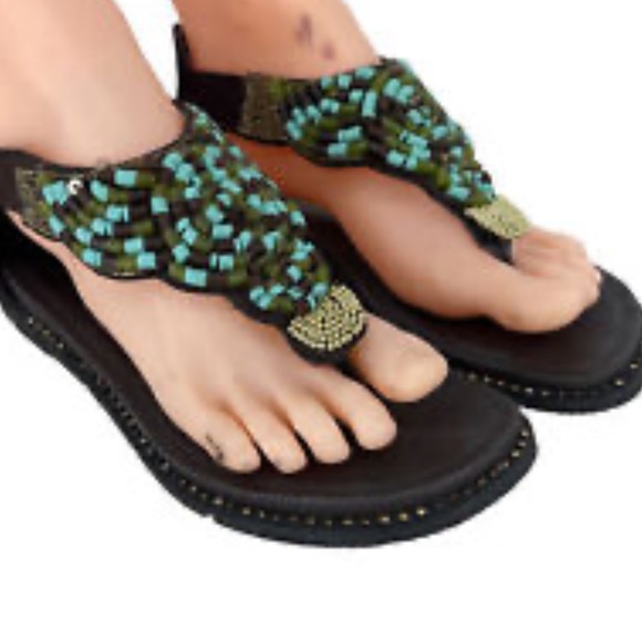 Womens Alegria Zan Choco size 37 Boho Beaded Gladiator Thong Sandals - Picture 7 of 9